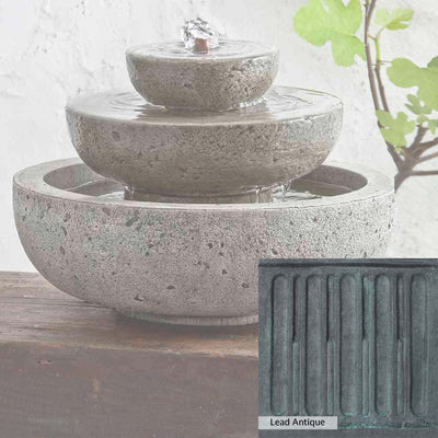Lead Antique Patina for the Campania International M-Series Platia Fountain, deep blues and greens blended with grays for an old-world garden.