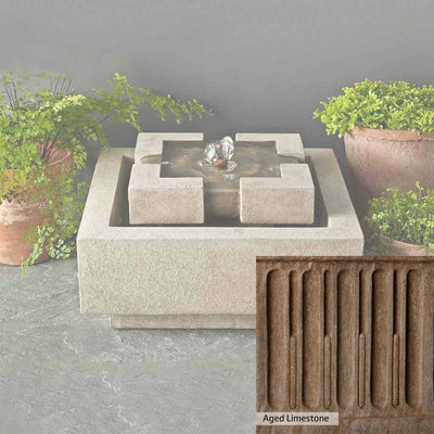 Aged Limestone Patina for the Campania International M-Series Escala Fountain, brown, orange, and green for an old stone look.