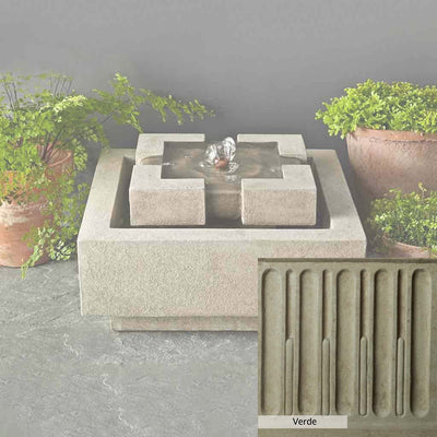 Verde Patina for the Campania International M-Series Escala Fountain, green and gray come together in a soft tone blended into a soft green.