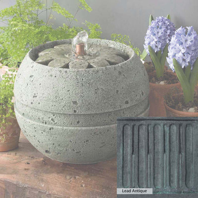 Lead Antique Patina for the Campania International M-Series Rosette Fountain, deep blues and greens blended with grays for an old-world garden.