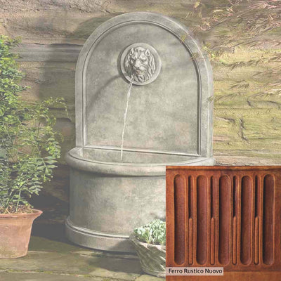 Ferro Rustico Nuovo Patina for the Campania International Lion Wall Fountain, red and orange blended in this striking color for the garden.