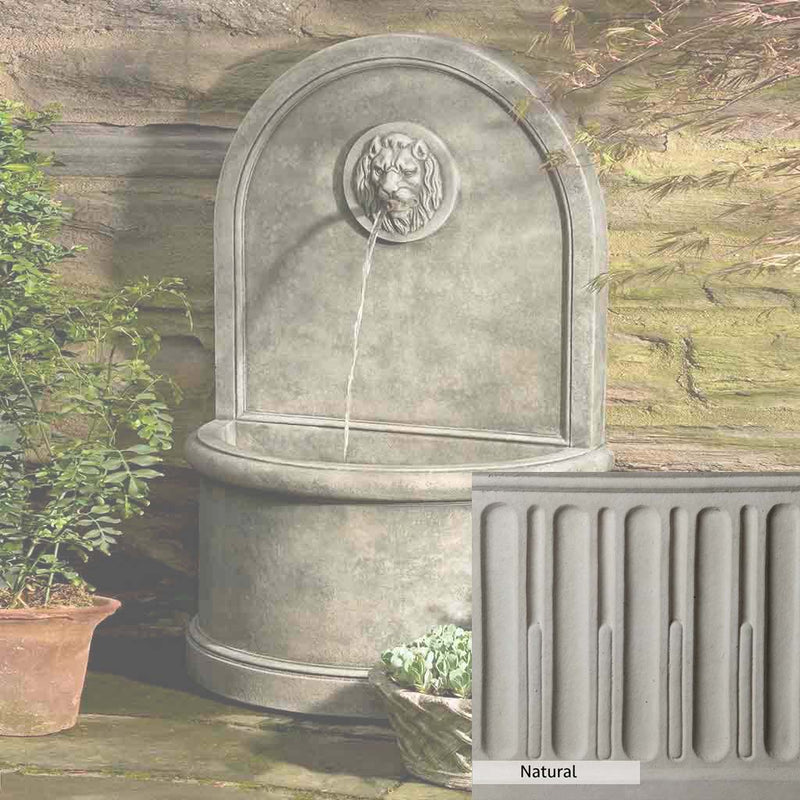 Natural Patina for the Campania International Lion Wall Fountain is unstained cast stone the brightest and whitest that ages over time.
