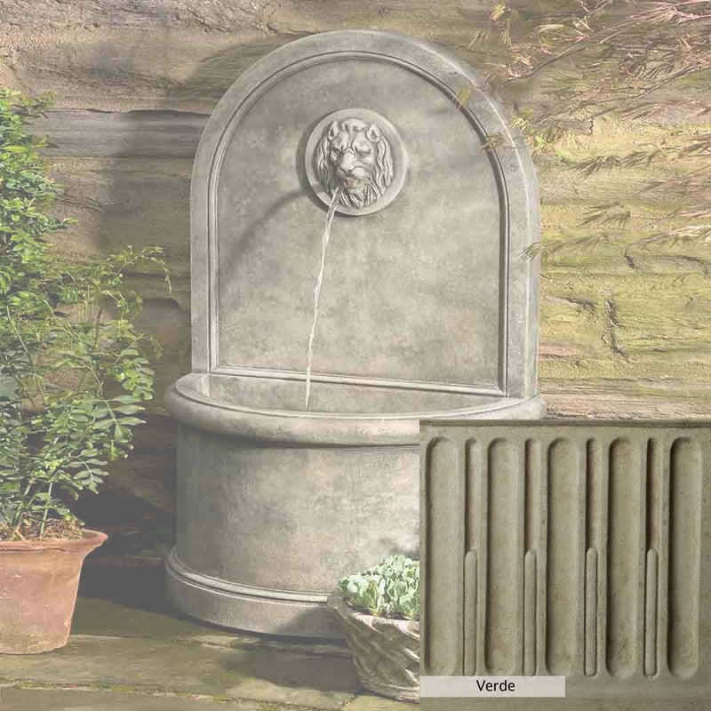 Verde Patina for the Campania International Lion Wall Fountain, green and gray come together in a soft tone blended into a soft green.