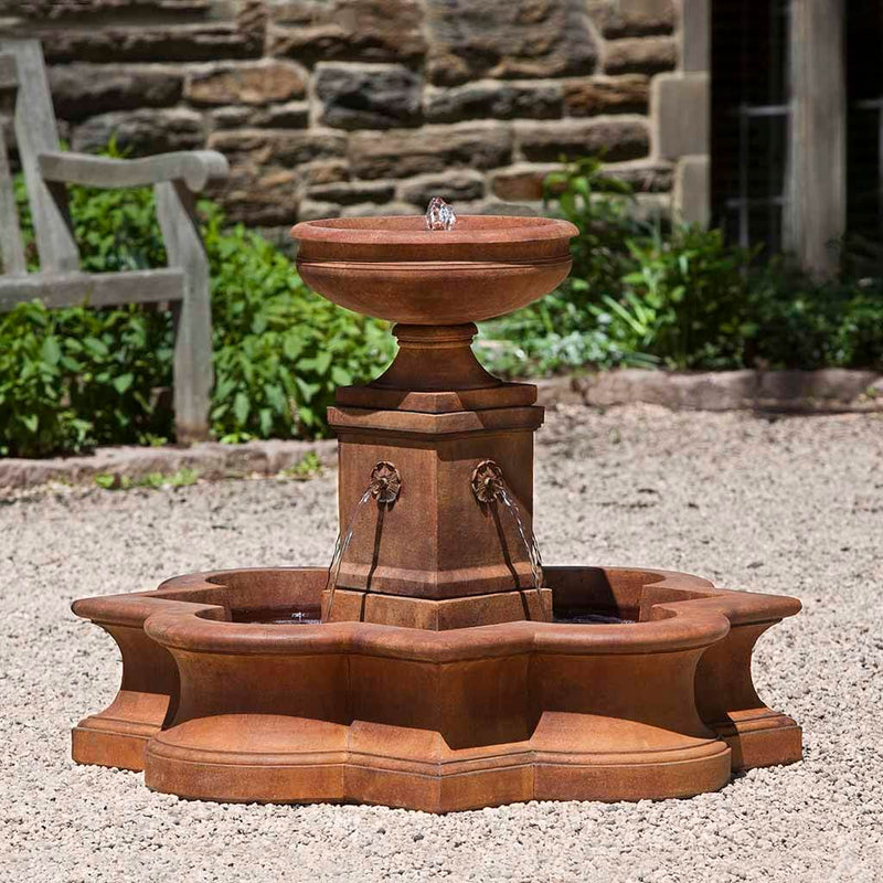 Campania International Beauvais Fountain  is made of cast stone by Campania International and shown in the  Ferro Rustico Nuovo Patina