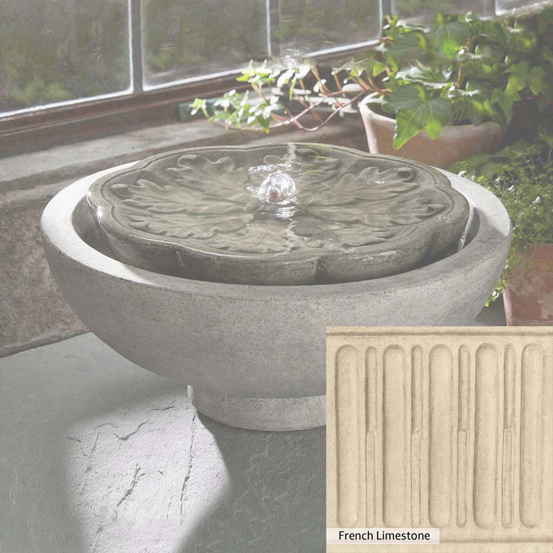 French Limestone Patina for the Campania International M-Series Flores Fountain, old-world creamy white with ivory undertones.