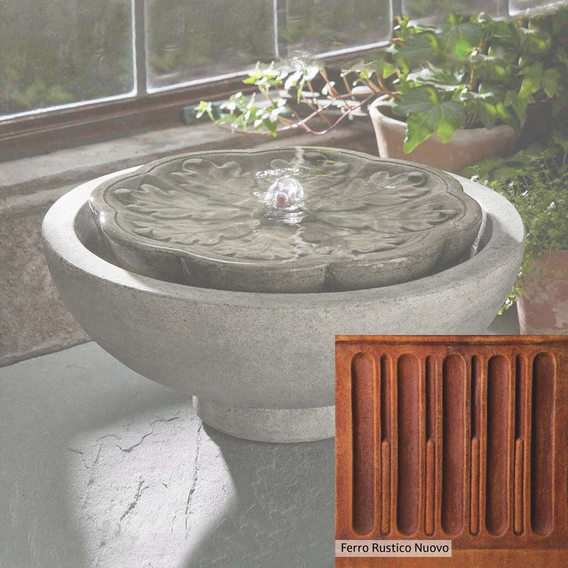 Ferro Rustico Nuovo Patina for the Campania International M-Series Flores Fountain, red and orange blended in this striking color for the garden.