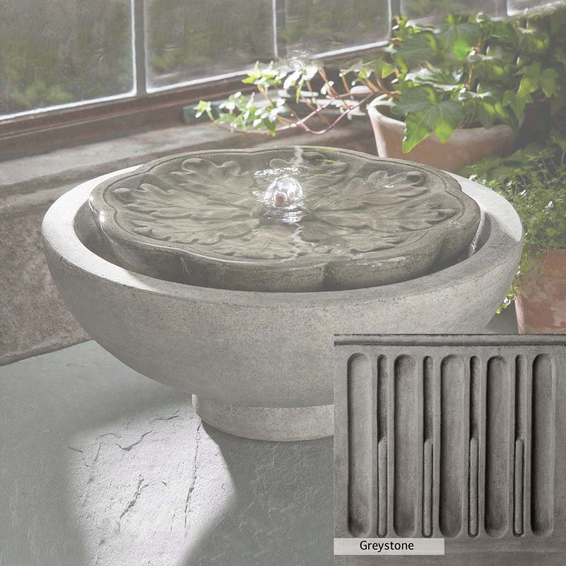Greystone Patina for the Campania International M-Series Flores Fountain, a classic gray, soft, and muted, blends nicely in the garden.