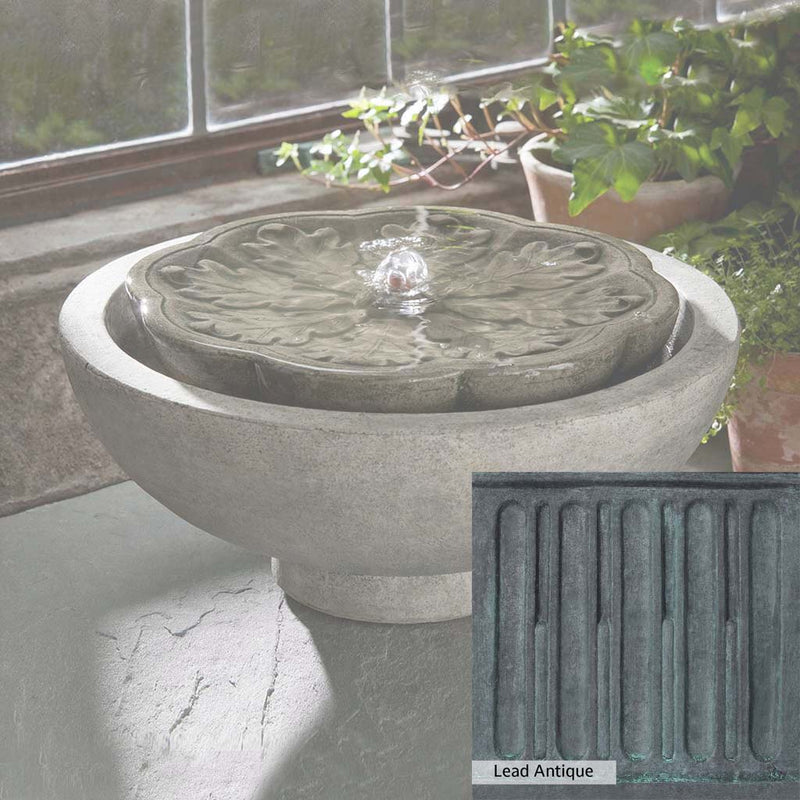 Lead Antique Patina for the Campania International M-Series Flores Fountain, deep blues and greens blended with grays for an old-world garden.