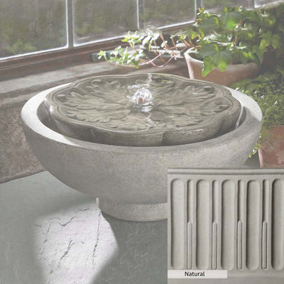 Natural Patina for the Campania International M-Series Flores Fountain is unstained cast stone the brightest and whitest that ages over time.