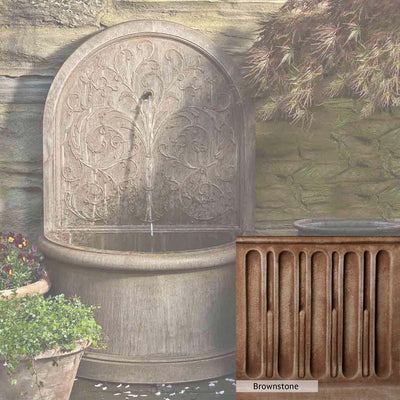 Brownstone Patina for the Campania International Corsini Wall Fountain, brown blended with hints of red and yellow, works well in the garden.
