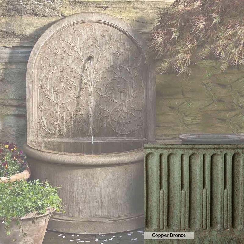 Copper Bronze Patina for the Campania International Corsini Wall Fountain, blues and greens blended into the look of aged copper.