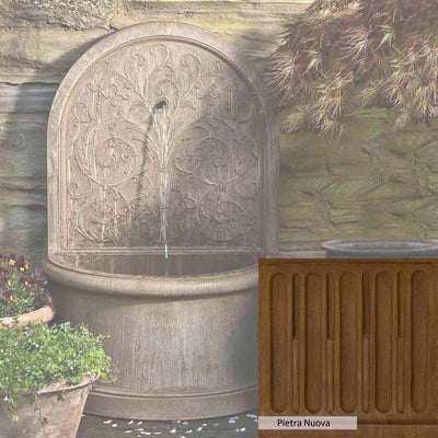 Pietra Nuova Patina for the Campania International Corsini Wall Fountain, a rich brown blended with black and orange.