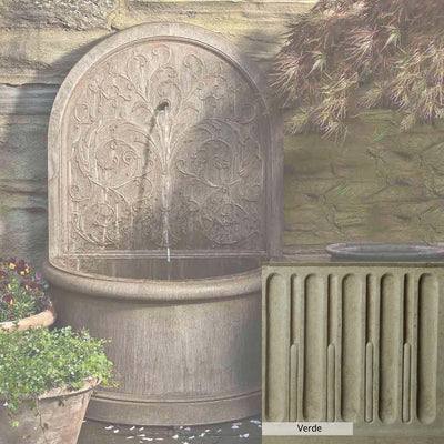 Verde Patina for the Campania International Corsini Wall Fountain, green and gray come together in a soft tone blended into a soft green.