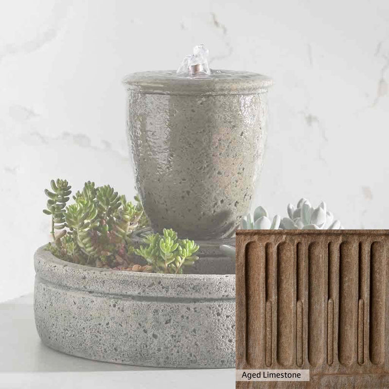 Aged Limestone Patina for the Campania International M-Series Rustic Spa Fountain with Planter, brown, orange, and green for an old stone look.