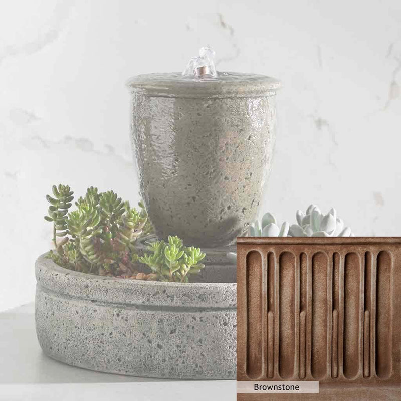 Brownstone Patina for the Campania International M-Series Rustic Spa Fountain with Planter, brown blended with hints of red and yellow, works well in the garden.