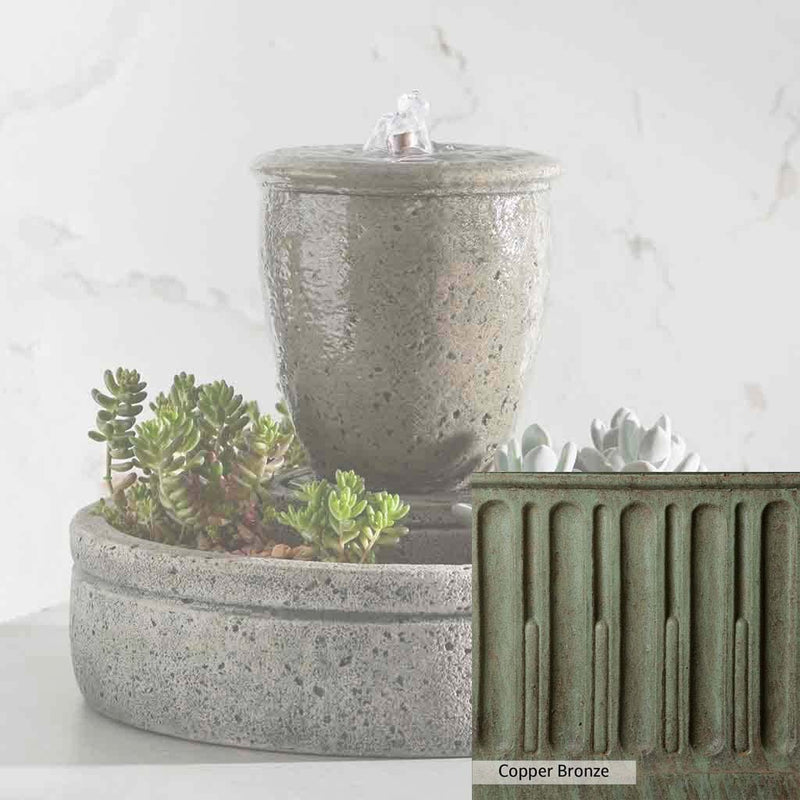 Copper Bronze Patina for the Campania International M-Series Rustic Spa Fountain with Planter, blues and greens blended into the look of aged copper.