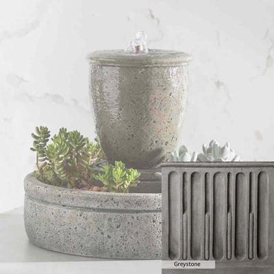 Greystone Patina for the Campania International M-Series Rustic Spa Fountain with Planter, a classic gray, soft, and muted, blends nicely in the garden.