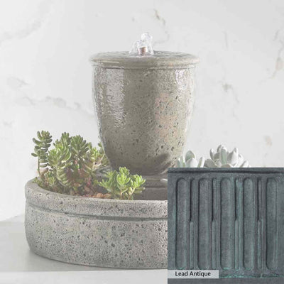 Lead Antique Patina for the Campania International M-Series Rustic Spa Fountain with Planter, deep blues and greens blended with grays for an old-world garden.