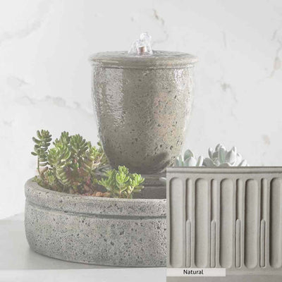 Natural Patina for the Campania International M-Series Rustic Spa Fountain with Planter is unstained cast stone the brightest and whitest that ages over time.