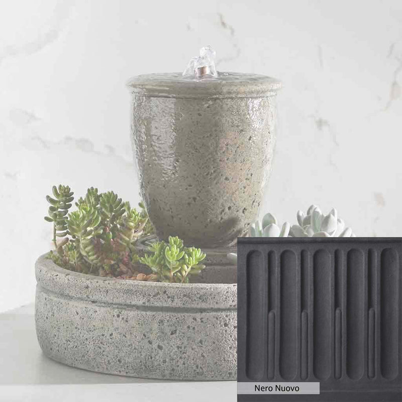 Nero Nuovo Patina for the Campania International M-Series Rustic Spa Fountain with Planter, bold dramatic black patina for the garden.