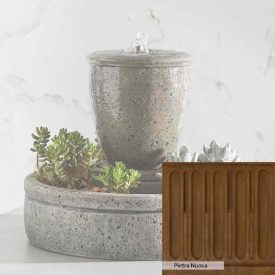 Pietra Nuova Patina for the Campania International M-Series Rustic Spa Fountain with Planter, a rich brown blended with black and orange.