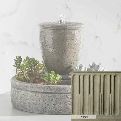 Verde Patina for the Campania International M-Series Rustic Spa Fountain with Planter, green and gray come together in a soft tone blended into a soft green.