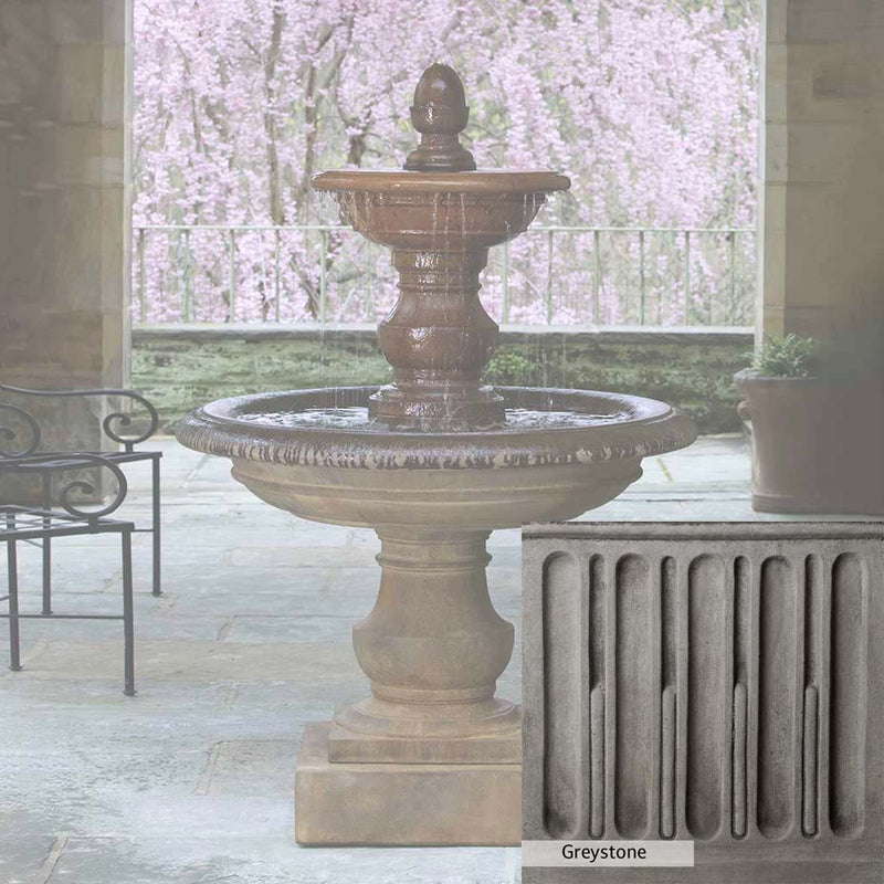 Greystone Patina for the Campania International San Pietro Fountain, a classic gray, soft, and muted, blends nicely in the garden.