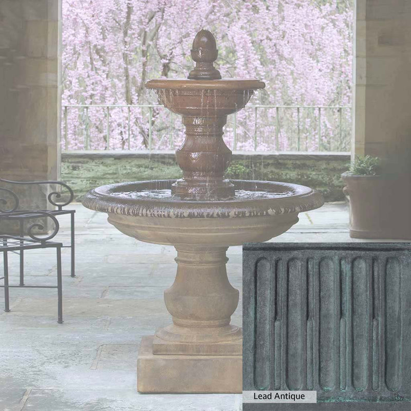 Lead Antique Patina for the Campania International San Pietro Fountain, deep blues and greens blended with grays for an old-world garden.