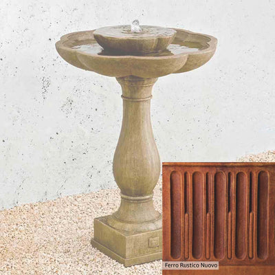Ferro Rustico Nuovo Patina for the Campania International Flores Pedestal Fountain, red and orange blended in this striking color for the garden.