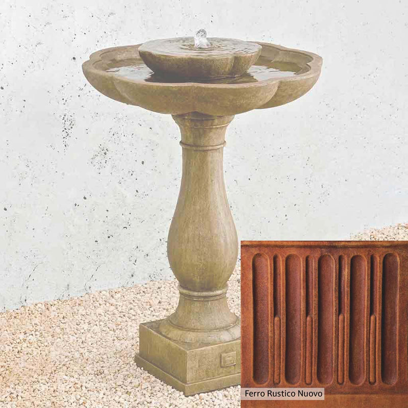 Ferro Rustico Nuovo Patina for the Campania International Flores Pedestal Fountain, red and orange blended in this striking color for the garden.
