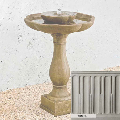 Natural Patina for the Campania International Flores Pedestal Fountain is unstained cast stone the brightest and whitest that ages over time.