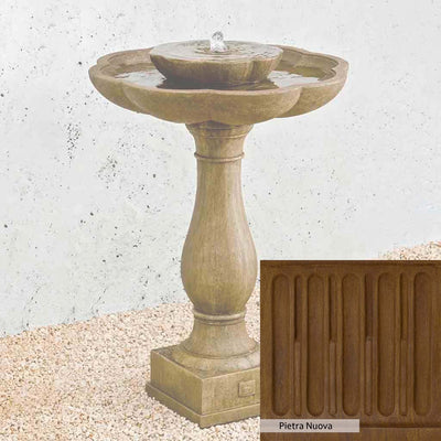 Pietra Nuova Patina for the Campania International Flores Pedestal Fountain, a rich brown blended with black and orange.