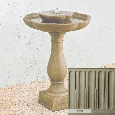 Verde Patina for the Campania International Flores Pedestal Fountain, green and gray come together in a soft tone blended into a soft green.