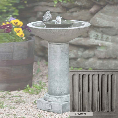 Greystone Patina for the Campania International Aya Fountain, a classic gray, soft, and muted, blends nicely in the garden.