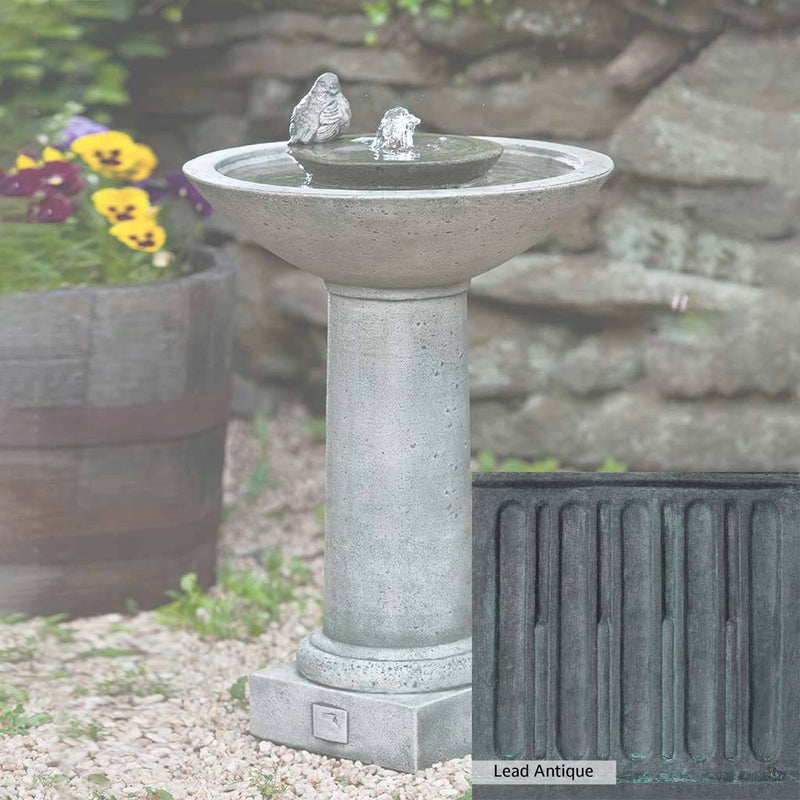 Lead Antique Patina for the Campania International Aya Fountain, deep blues and greens blended with grays for an old-world garden.