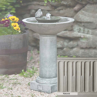 Natural Patina for the Campania International Aya Fountain is unstained cast stone the brightest and whitest that ages over time.