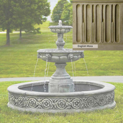 English Moss Patina for the Campania International Parisienne Two Tier Fountain, green blended into a soft pallet with a light undertone of gray.