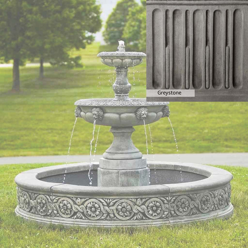 Greystone Patina for the Campania International Parisienne Two Tier Fountain, a classic gray, soft, and muted, blends nicely in the garden.