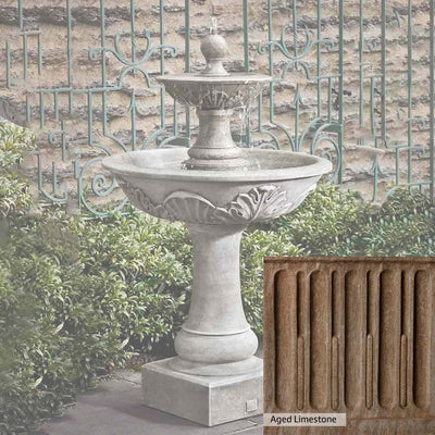 Aged Limestone Patina for the Campania International Acanthus Two Tiered Fountain, brown, orange, and green for an old stone look.