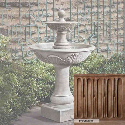 Brownstone Patina for the Campania International Acanthus Two Tiered Fountain, brown blended with hints of red and yellow, works well in the garden.