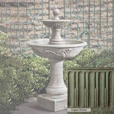 Copper Bronze Patina for the Campania International Acanthus Two Tiered Fountain, blues and greens blended into the look of aged copper.