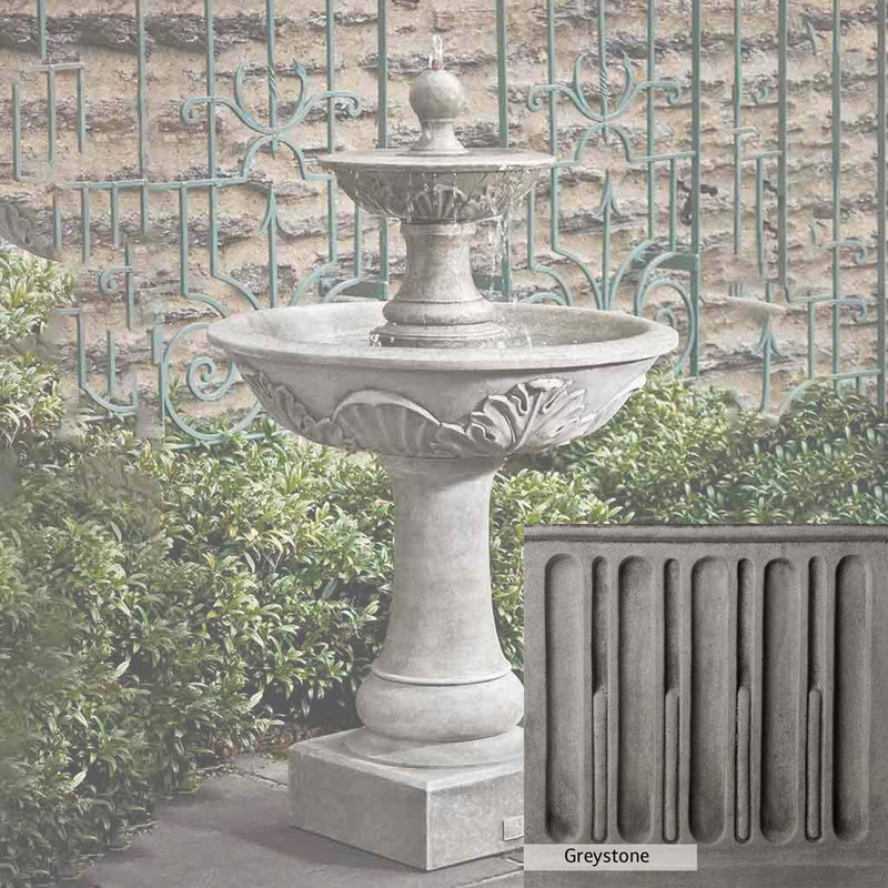 Greystone Patina for the Campania International Acanthus Two Tiered Fountain, a classic gray, soft, and muted, blends nicely in the garden.