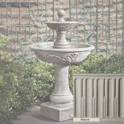 Natural Patina for the Campania International Acanthus Two Tiered Fountain is unstained cast stone the brightest and whitest that ages over time.