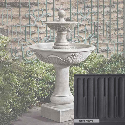 Nero Nuovo Patina for the Campania International Acanthus Two Tiered Fountain, bold dramatic black patina for the garden.