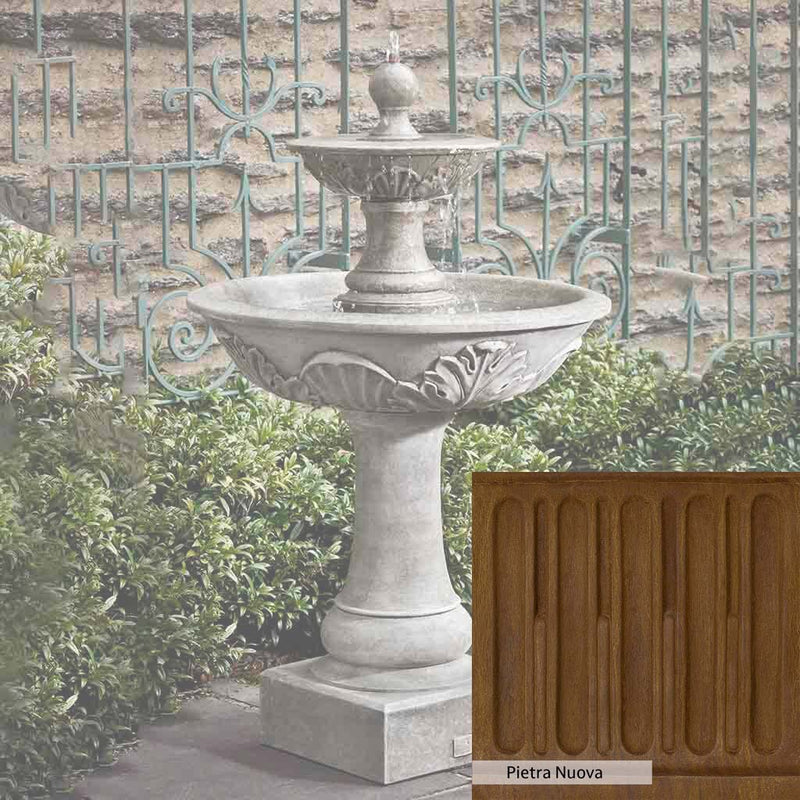 Pietra Nuova Patina for the Campania International Acanthus Two Tiered Fountain, a rich brown blended with black and orange.