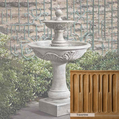 Travertine Patina for the Campania International Acanthus Two Tiered Fountain, soft yellows, oranges, and brown for an old-word garden.