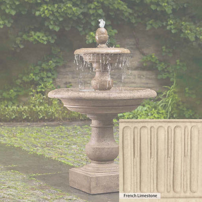 French Limestone Patina for the Campania International Caterina Two Tiered Fountain, old-world creamy white with ivory undertones.