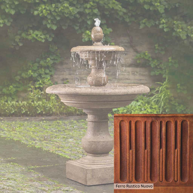 Ferro Rustico Nuovo Patina for the Campania International Caterina Two Tiered Fountain, red and orange blended in this striking color for the garden.