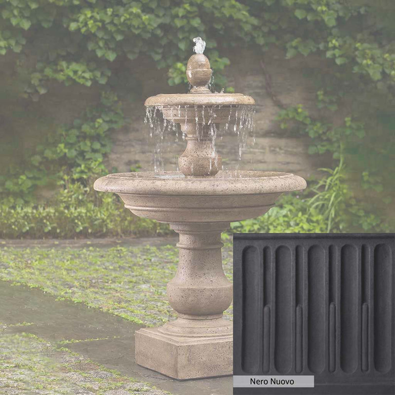 Nero Nuovo Patina for the Campania International Caterina Two Tiered Fountain, bold dramatic black patina for the garden.