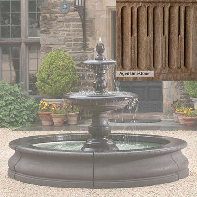 Aged Limestone Patina for the Campania International Caterina Fountain in Basin, brown, orange, and green for an old stone look.